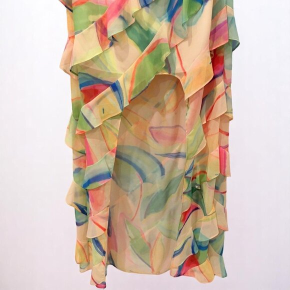 NWT Liv Forster Printed Chiffon Halter Maxi Dress Apricot Multi - Picture 4 of 6